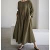 2026 Summer Large Loose Cotton and Hemp Casual Dress Elegant New Round Neck Short Sleeve A-line Dress Female Fashion Solid Color Simple Clothing