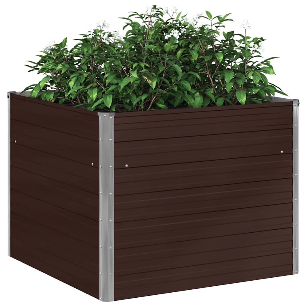 Raised Garden Bed Brown 100 X 100 X 77 Cm Galvanized Steel