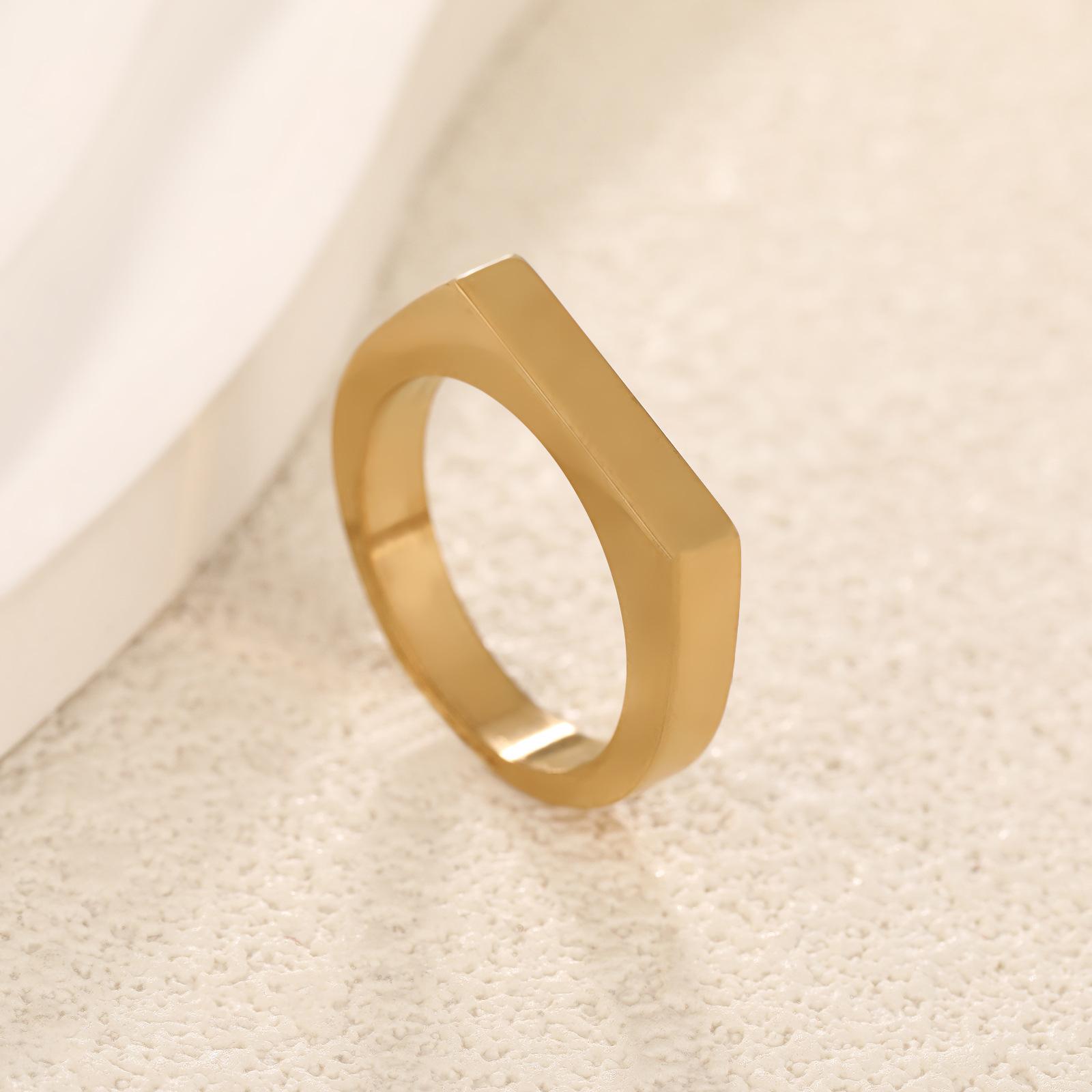 

Stainlesss Steel Rectangle Signet Ring Men Women Gold Color Black Minimalist Smooth Trendy Rings Couple Zircon Gift Wholesale 6