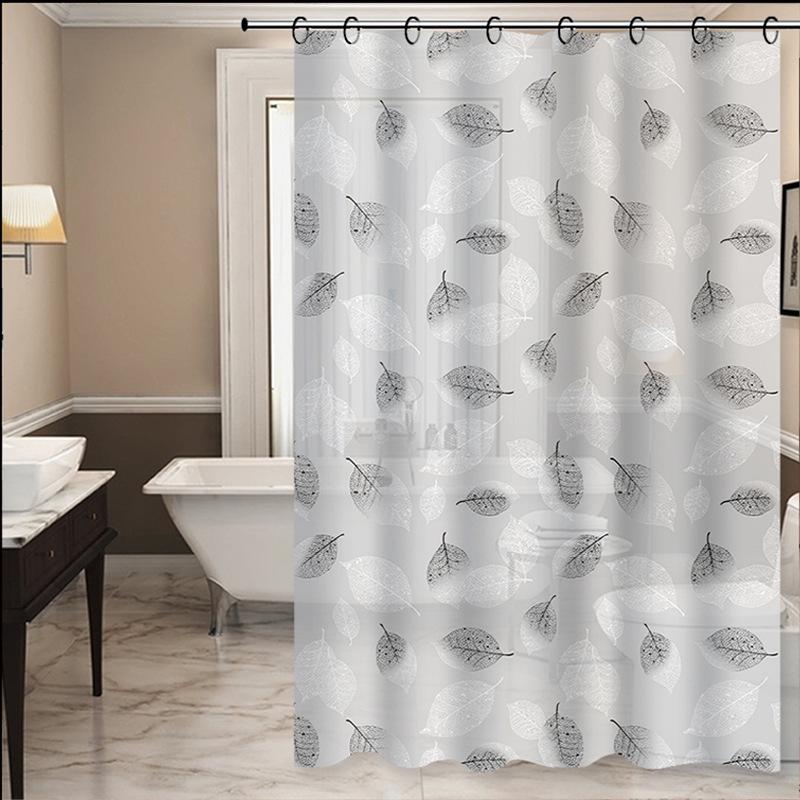 Waterproof Gray Leaf Pattern PEVA Shower Curtain for Bathroom 90x180cm Metal Grommets как
