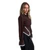 Old Money Style Striped Asymmetric Wrap Long Sleeve Shirt Lace Trim Cross Tie Polo Collar Top