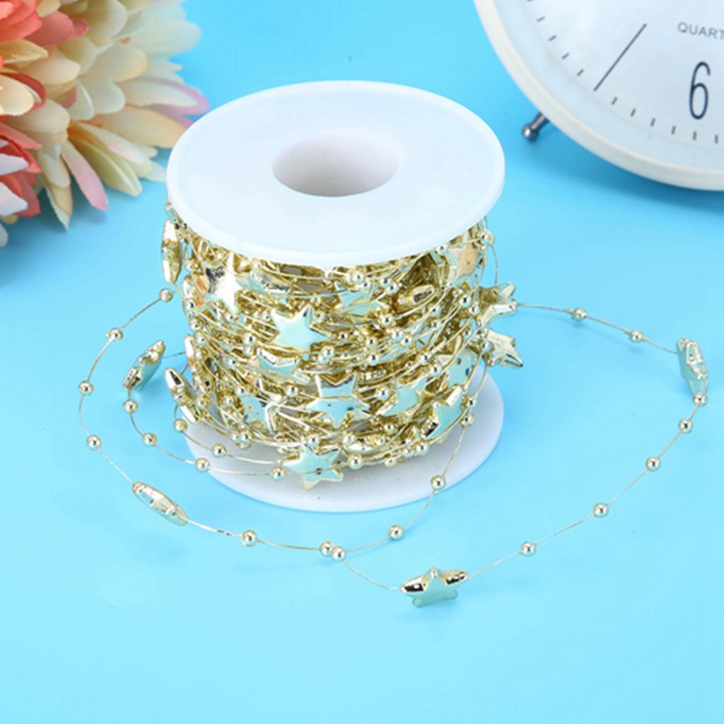 10 Meters Bead Chain ABS Electroplated Pearl Chain Fiver- Pointed Star Decorative String(Golden)