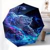 Snow Leopard, Cosmic Energy Theme 8 Bone Hand Automatic Folding Fashion umbrella, Compact and Portable Design, A Perfect Gift for Birthday,