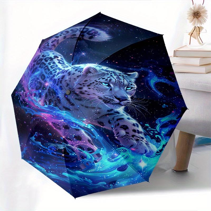 Snow Leopard, Cosmic Energy Theme 8 Bone Hand Automatic Folding Fashion umbrella, Compact and Portable Design, A Perfect Gift for Birthday,