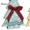 Vintage Country Style Home Accents 3Pcs Wooden Christmas Tree Ornaments with Plaid and Hemp Rope Bow, Rustic Farmhouse Small Figurines Polka Dot Xmas