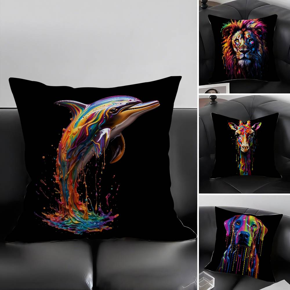 Animals Rainbow Dog Sea Otter Elephent Pillow Case Sofa Decorative Home Double-sided Printing Short Plush Cushion Pillow Cover