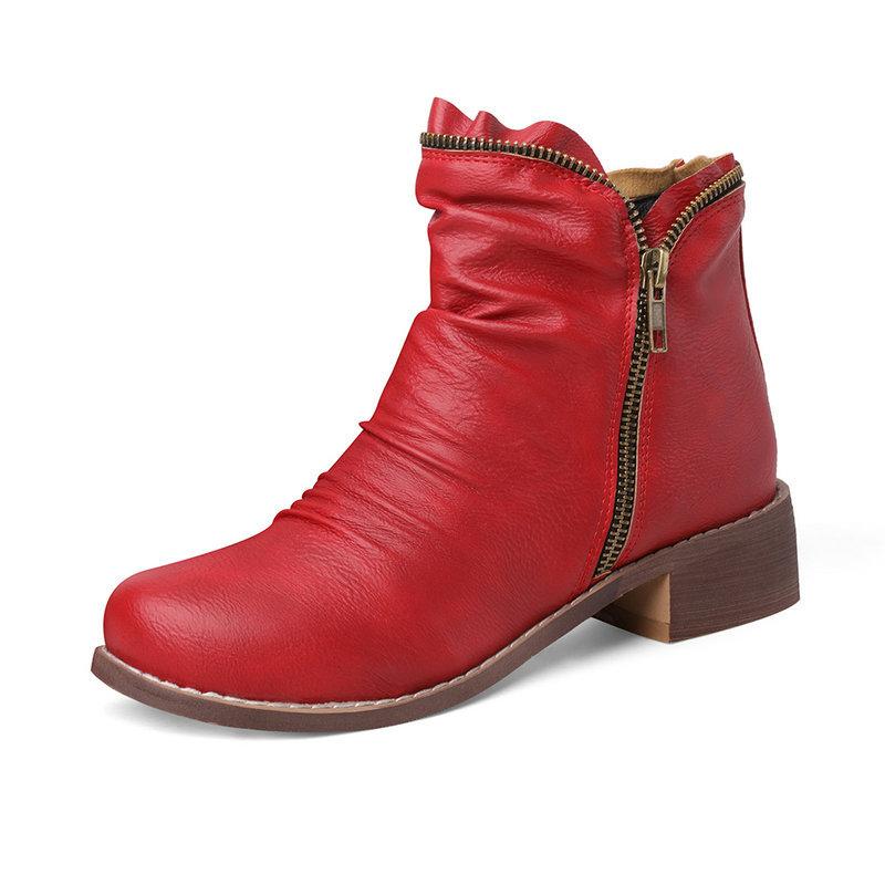 

32-43 Autumn New Ladies Boots Coarse Heeled Outdoor Nonslip Shoes Retro Zipper Fashion Boots Comfort Casual Women s Shoes Botas 34