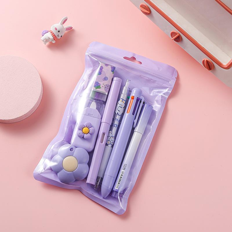 7-In-1 Stationery Set Children Back To School Gel Pen Highlighter Ballpoint Pen Eternal Pencil Tape Eraser Knife Kids Prize