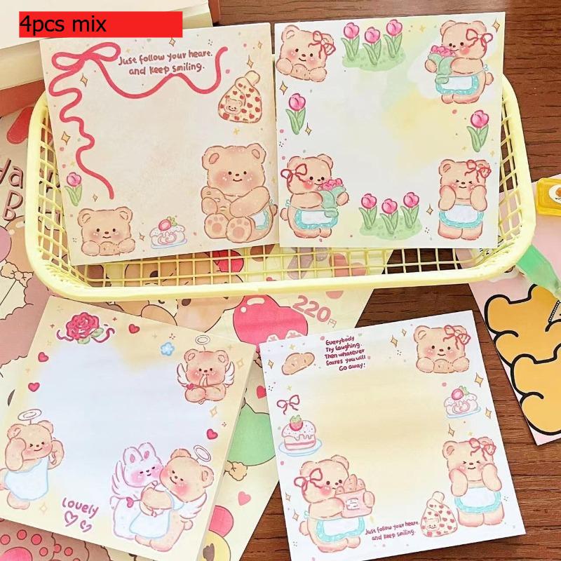 

N Times Sticky Note for Students with Gift Sticky Bear Cartoon High Value Memo Pad Message Tearable Paper Kawai Stationery
