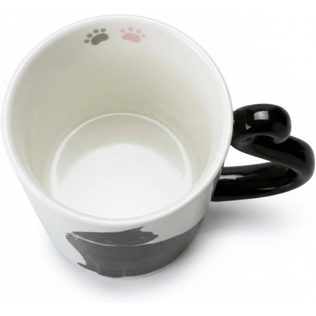 VOTUM Black Cat Coffee Mug,12 Oz Ceramic Tea Cup with Tail Handle and Paw Prints Inside — Cute Handmade Gift for Feline Lovers,Women