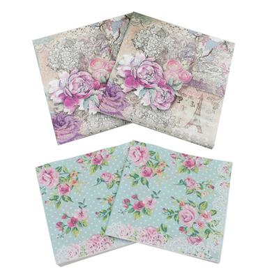 20sheet Disposable Napkins Flower Pattern Paper Handkerchiefs Tissue Wedding Birthday Party Desktop Decor Festival Tablewares