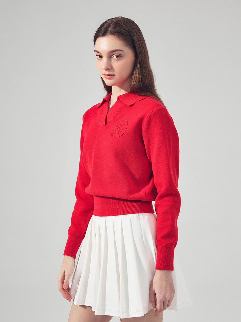 LORDLOAR Signature Collar Long Sleeve Knit Red