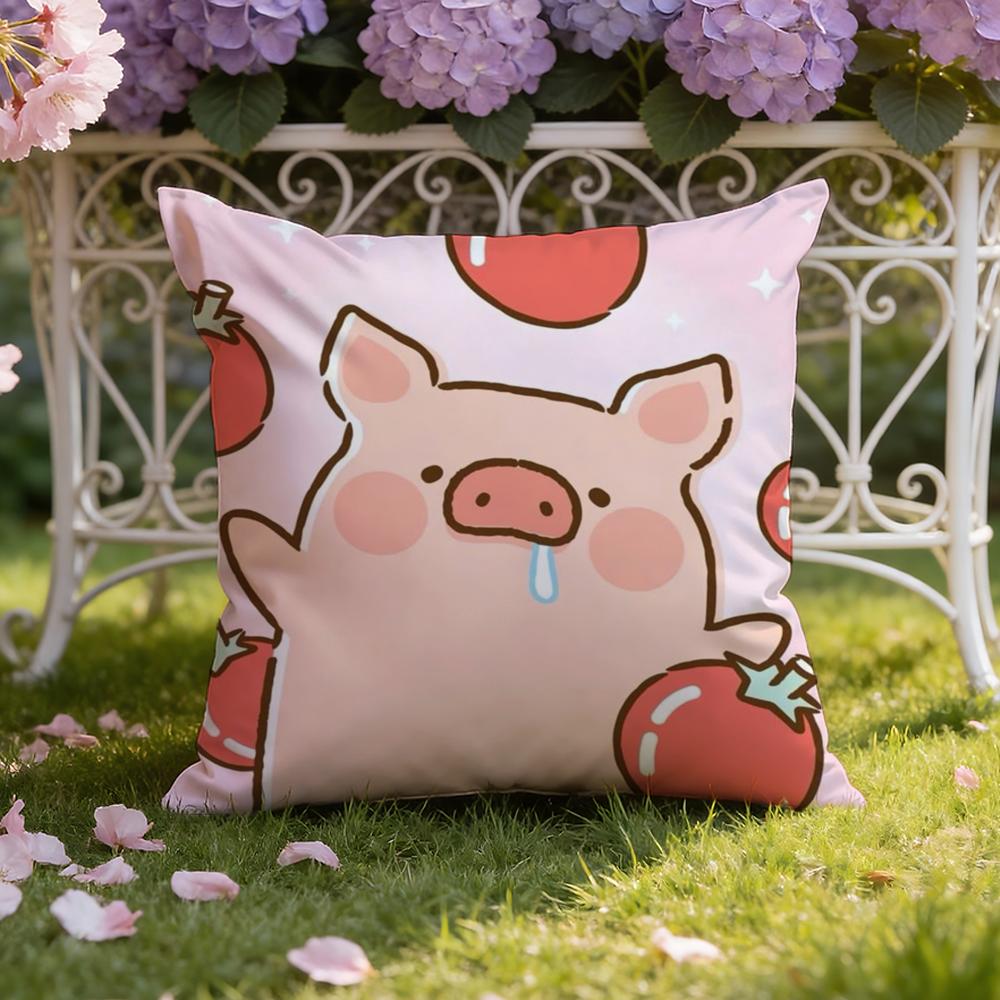 Cartoon L-Lulu Pig Pink Cushion Cover Home & Car Dual-Scene Pillow Cover: Reversible for Premium Comfort