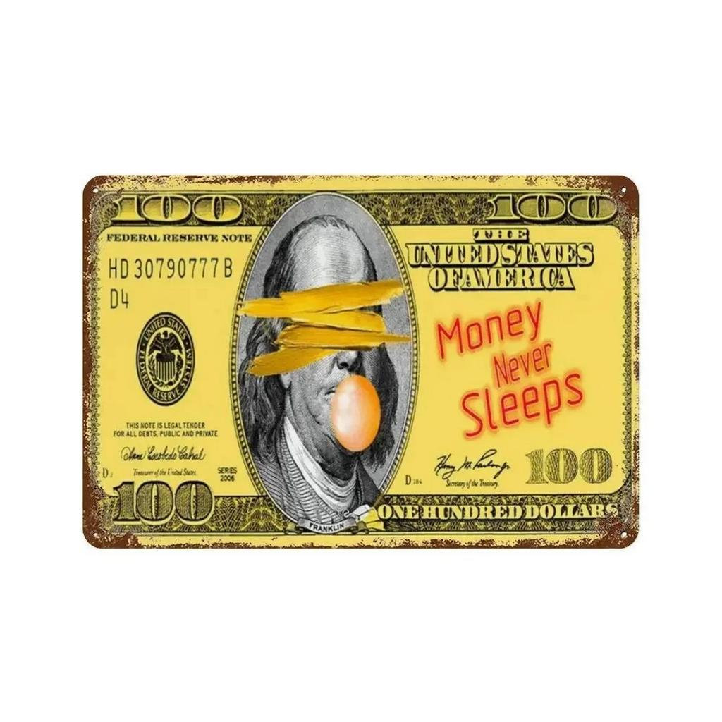 American US Dollars Metal Tin Signs Posters Plate Wall Decor for Restaurant Game Room Garage Bars Cafe Clubs Retro Poster Plaque