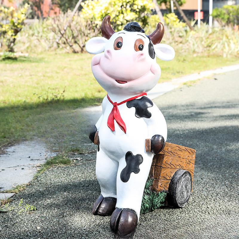 American Creative Cow Cart Floor-standing Flower Pot Ornaments Villa Homestay Garden Courtyard Outdoor Landscape High-end Decoration