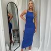 Women'S Long Ruched Dress Sleeveless Slim Monochromatic Party Back Split Clubwear Female Outfits Summer