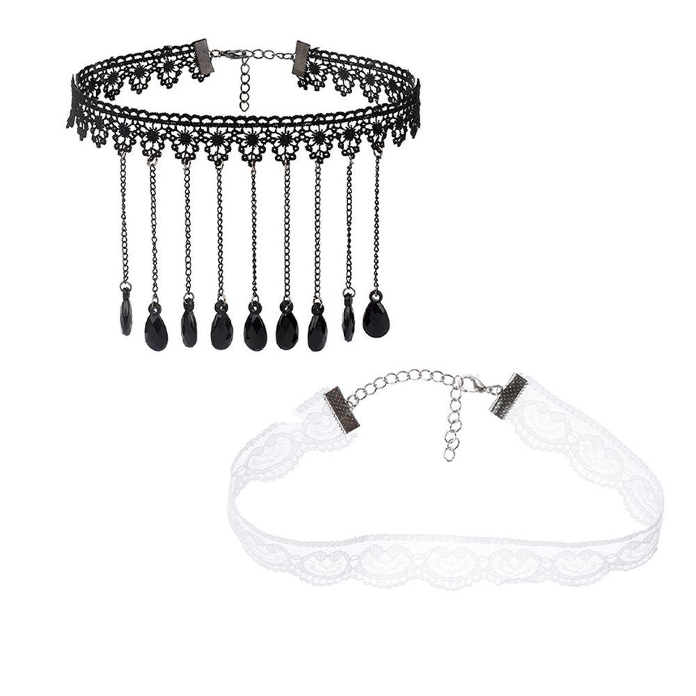 pcs Crystal Steampunk Style Boho Jewelry Gothic Necklace Gemstone Pendant Collar Chocker Black Lace
