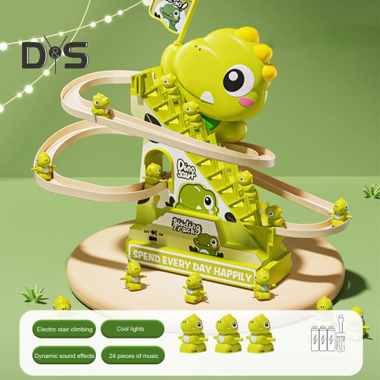 Electric Animal Climbing Slide Toy with LED Light Music Kids Educational Automatic Dinosaur Rabbit Staircase Climbing Roller Coaster Sliding Track