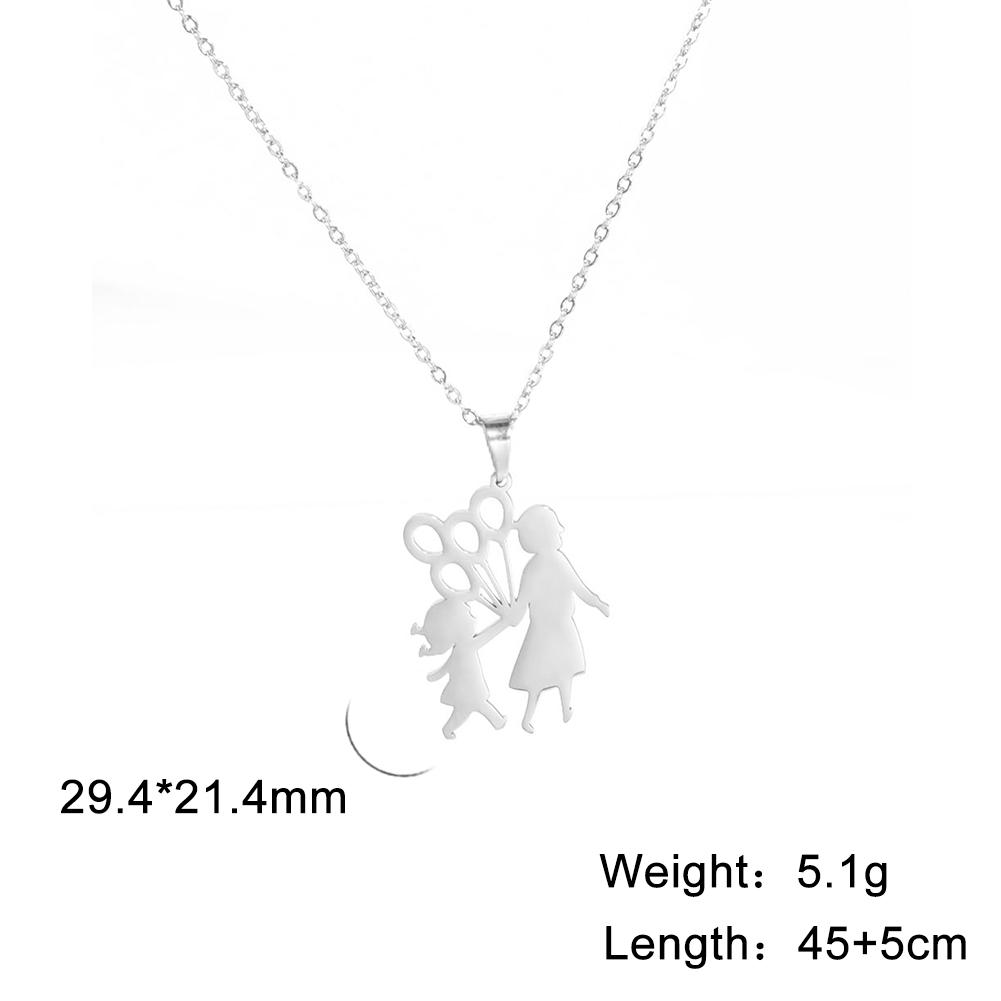 Cazador Mother Kid Pendant Necklace for Women Family Love Heart Mom Daughter Choker Stainless Steel Jewelry Mother Day Gift