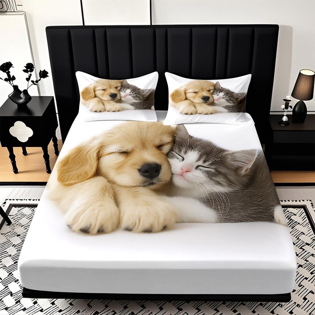 High Definition Digital Printing Cute Puppy Pattern Skin-Friendly Polished Mattress Three-Piece Set
