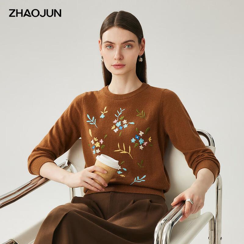 

Zhaojun Женский вязаный свитер с круглым вырезом из 100% кашемира с вышивкой L