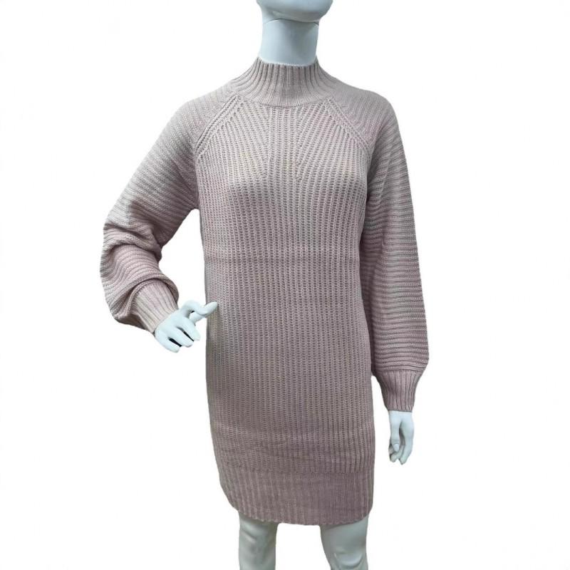 Womens Solid Color High Neck Long Sleeve Knit Sweater Dress Regular Fit Elegant Office Style