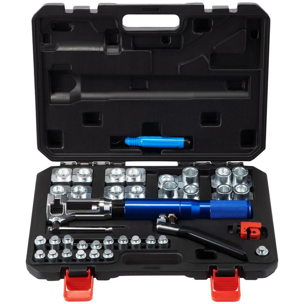 Hydraulic Flaring Tool Kit, 45° Double Flaring Tool, Brake Repair Brake Flaring Tools for 3/16"-1/2", Brake Flare Tool with Tube Cutter and Deburrer,