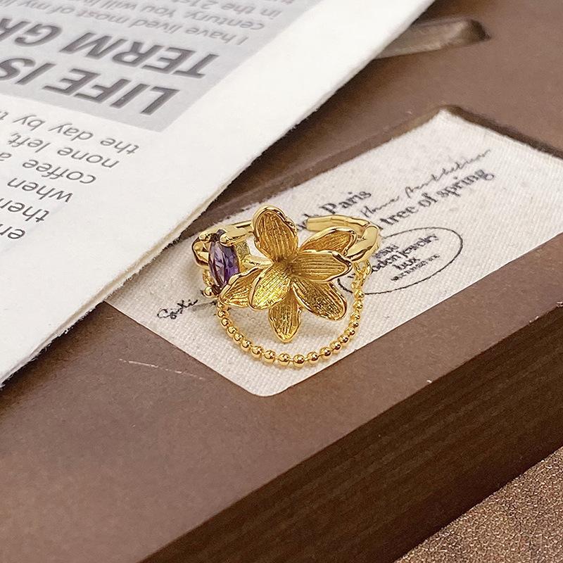 Medieval Personalized Retro Enamel Dripping Oil Inlaid Zir*****Pening Ring Niche Light Luxury High-End Ring Woman