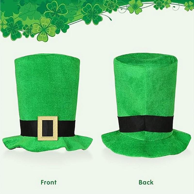 Patrick's Day Complete Irish Clovers Costume Set Green Hat Shamrock Beard Sequined Tie Necklace and Glasses