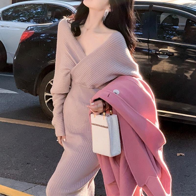 INDFS Dame Mote Casual Høst Vinter Ensfarget Trykk Langermet V-hals Gensere