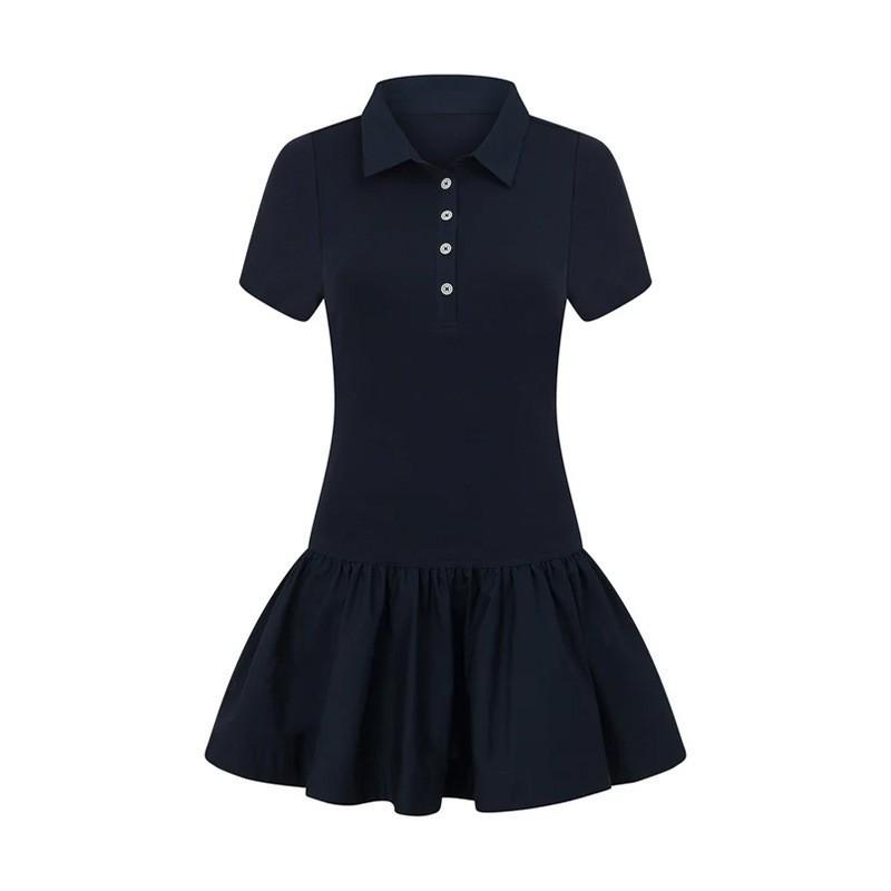 Short-sleeved Tennis Skirt Base Anti-exposure Fitness Pockets Pleated Sports Dress Women S темно-синий