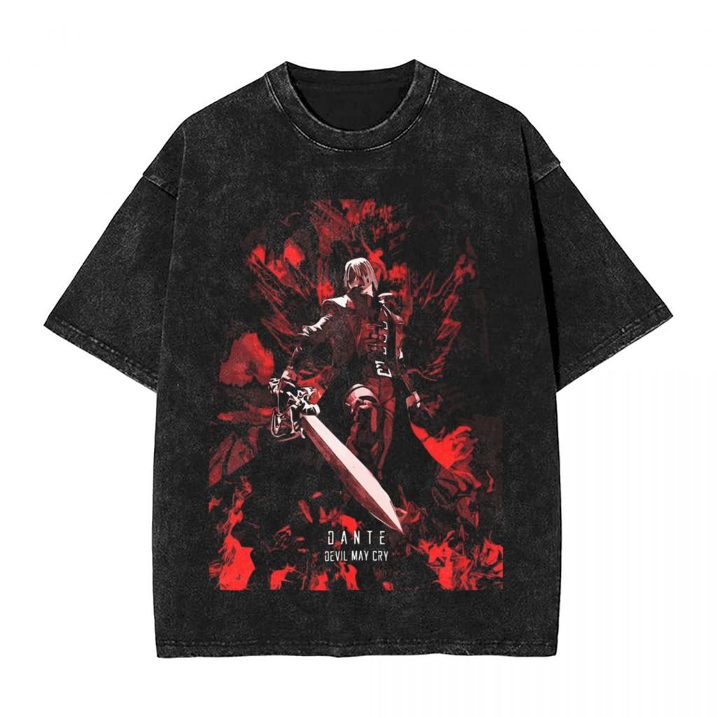 Devil May Cry T Shirt Washed Oversized Streetwear Hip Hop Vintage TShirts for Men Women Clothing Short Sleeve Cotton Tee Shirt