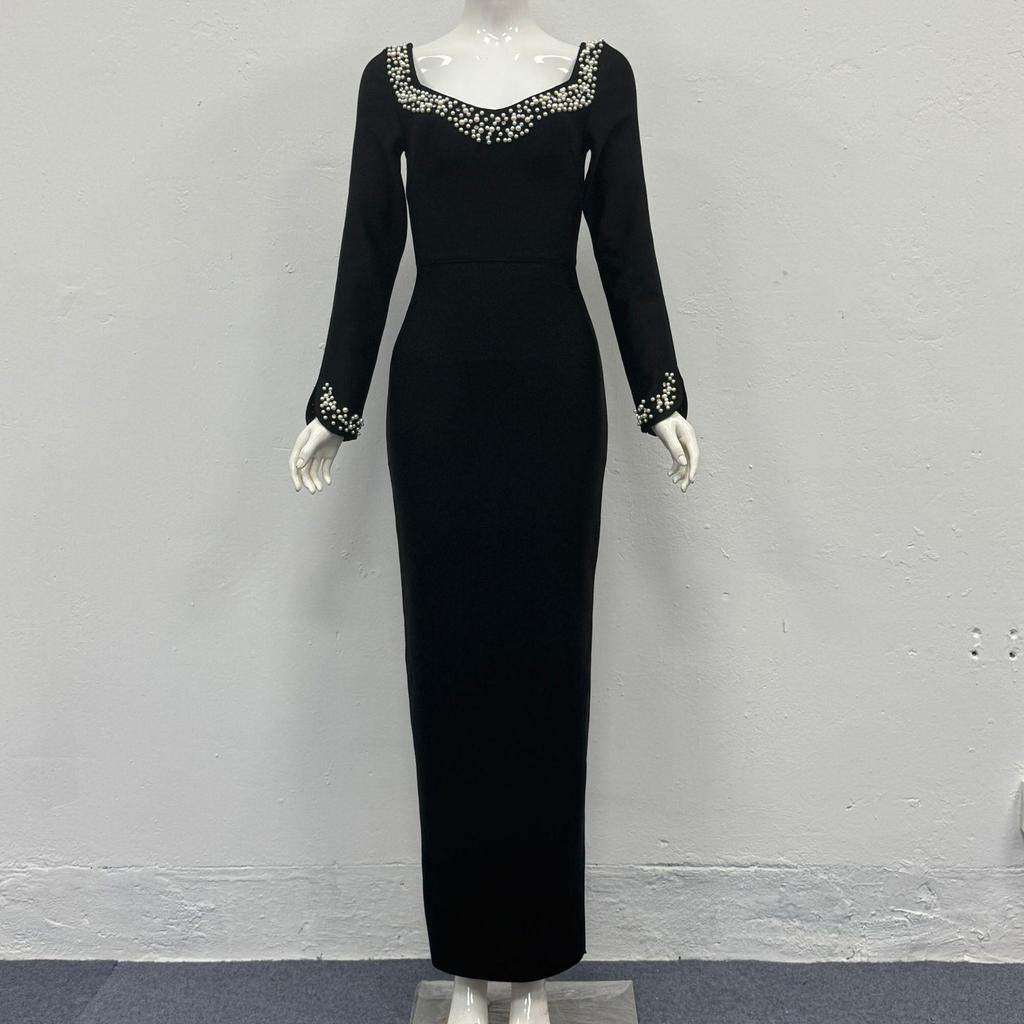 Elegant Beaded Evening Gown - European & American Style for Socialites
