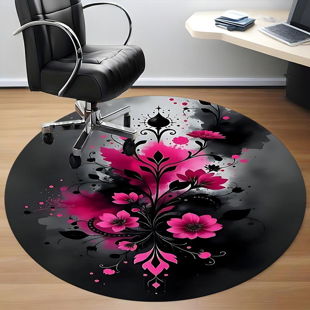 1PC Floral Abstract Office Round Area Rug, Mat Suitable For Office, Under Office Chairs Bedroom Living Room Home Decor, Room Deco