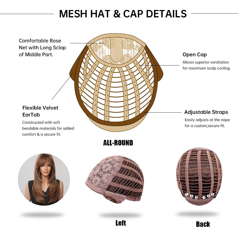 HAIRCUBE Dlouhé rovné syntetické paruky Kaštanově hnědé Smíšené blond paruky s ofinou Přírodní vrstvené cosplay vlasy odolné vůči teplu