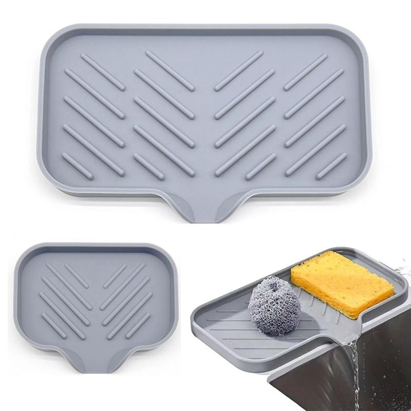 1/2pcs Kitchen Sink Silicone Tray With Drain Soap Sponge Storage Holder Countertop Sink Scrubber Brush Soap Storage Rack