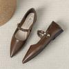 Soft Sole Flats Women's Fashion Rivet Buckle Straps Mary Jane Shoes Elegant Pointed-toe Pumps Lady Microfiber Leather Work Shoes