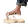 Flat-bottomed rhinestone temperament cover toe cool slippers shoes wear new summer pearl sandals