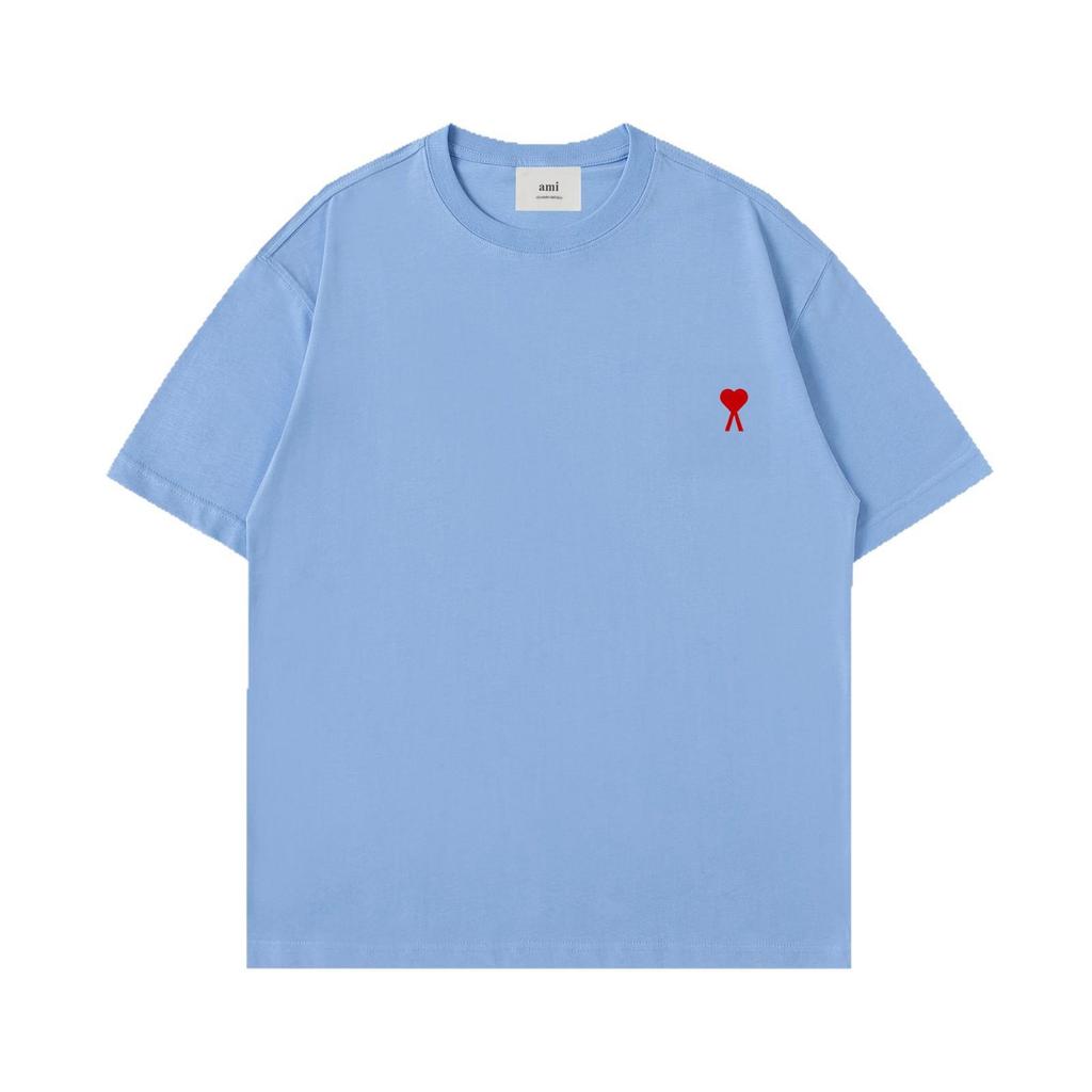 AMI Youth Embroidered Men's Crew Neck Short Sleeve Cotton T-Shirt - Casual Street Fashion