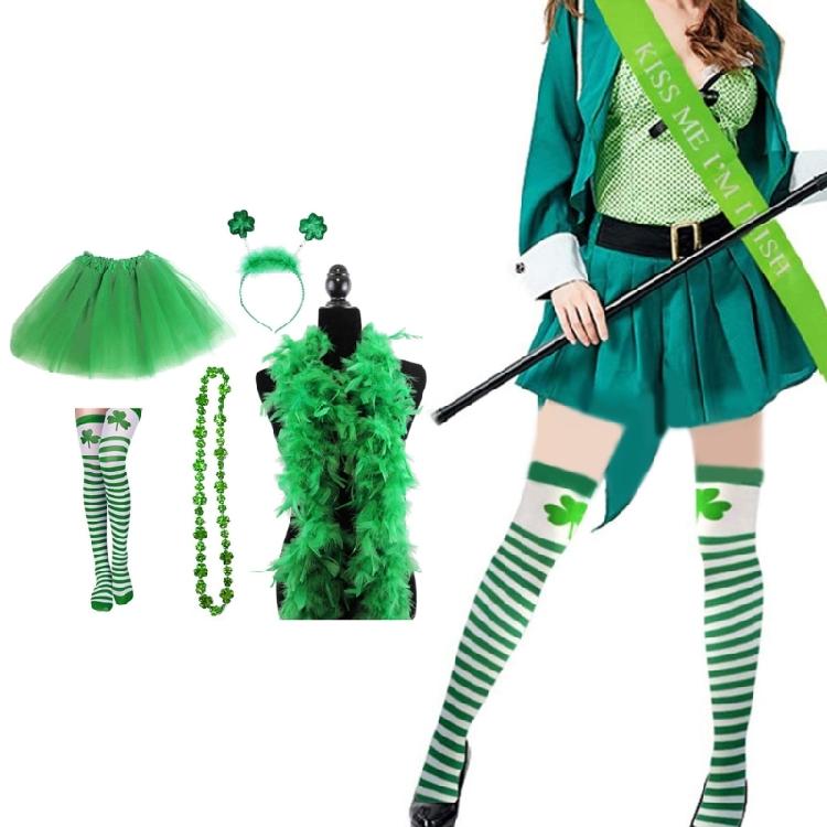 Saint Patricks Day Shamrock Headband&Necklace&Scarf&Leg Warmer for Girl Festival