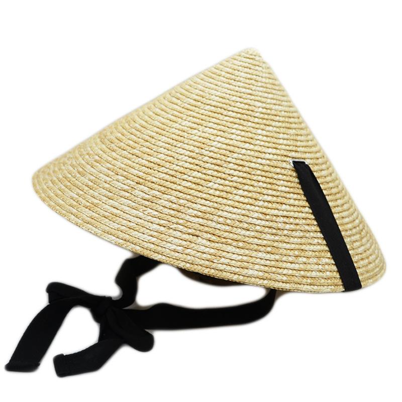 Holiday Style Big Brim Strap Black Brown Straw Hat Straw Hat Women'S Summer Sunshade Sun Protection Beach Sun Hat