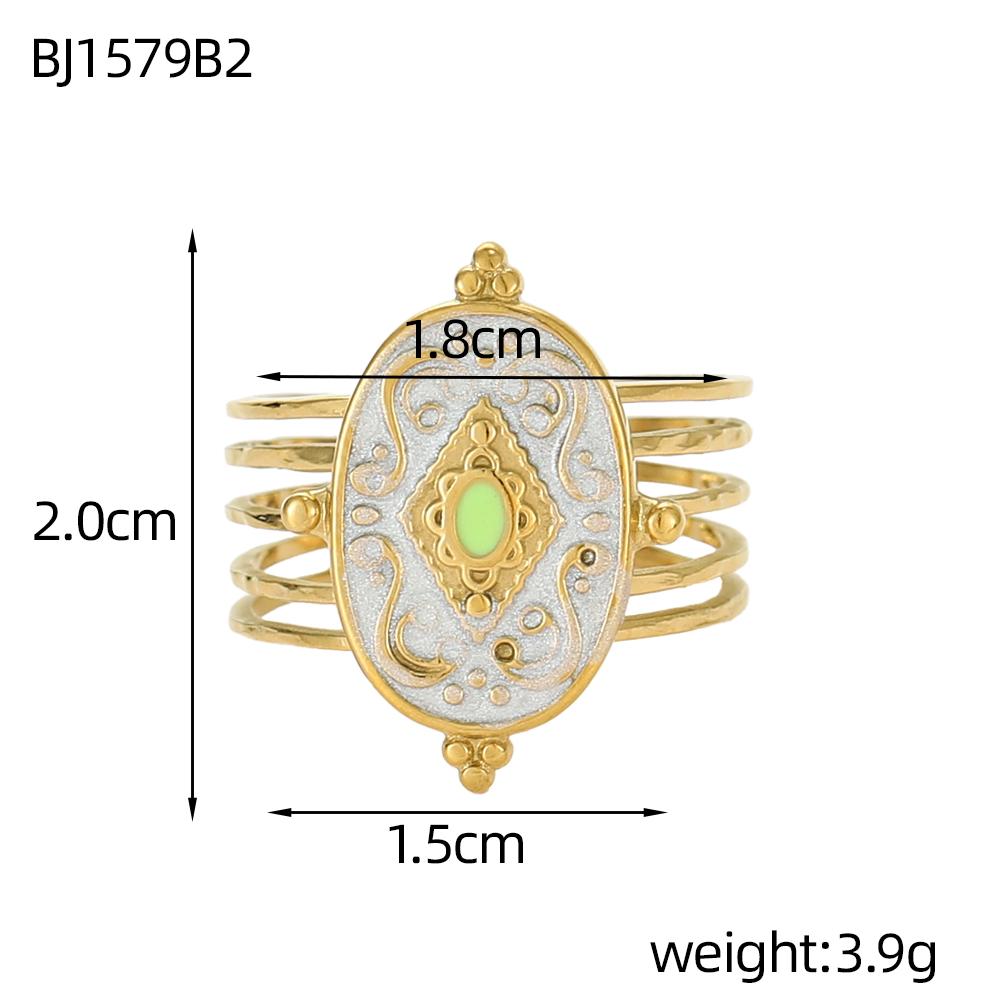 CARLIDANA Vintage Style colorful Natural Stone Open Adjustable Ring Stainless Steel Geometry Female Rings Jewelry Party Gift