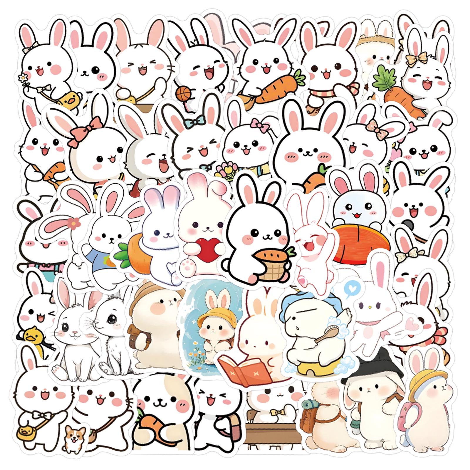 

60 Cute Rabbit Cartoon Stickers - Waterproof DIY Decor for Thermos, Luggage, and More