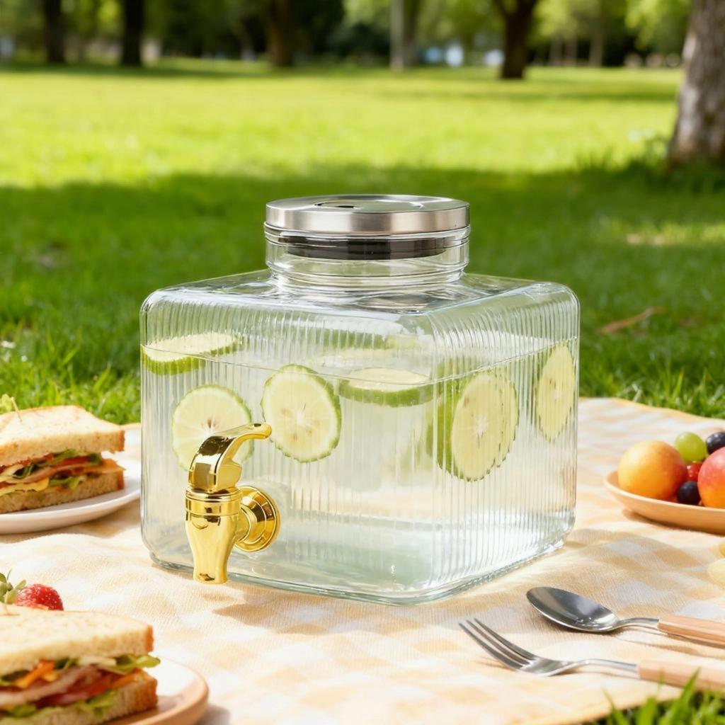 Clear Glass Juice Pitcher With Leak Proof Lid And Easy Press Dispensing System Party Water Jugs with Spigot