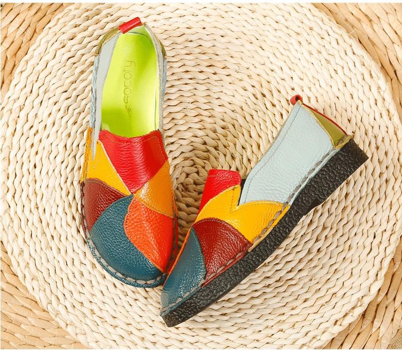 New Flat Women's Shoes Genuine Leather Casual Color-blocking Women's Singles Shoes Middle Mother's Shoes Large Size Shoes