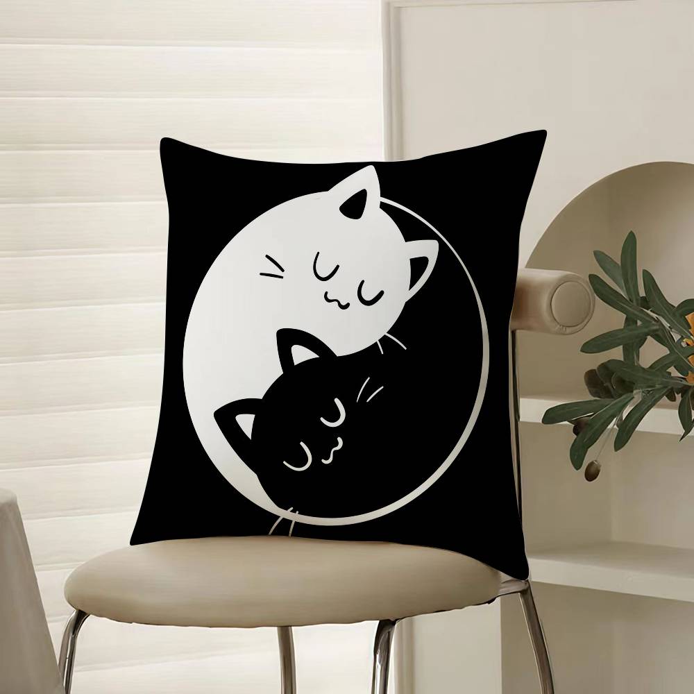 Cartoon Cat Surprise Accompanying Print Pillow Case Comfort Sofa Bed Silky Elegant Invisible Zipper Decorative Cushion Cover