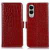 For Samsung Galaxy S25 Edge Case Wallet Crocodile Texture Genuine Cow Leather Phone Cover