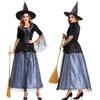 Costume da Strega Halloween per Donna Adulta Pizzo Rete Vestito da Strega Nero Abbigliamento Donna