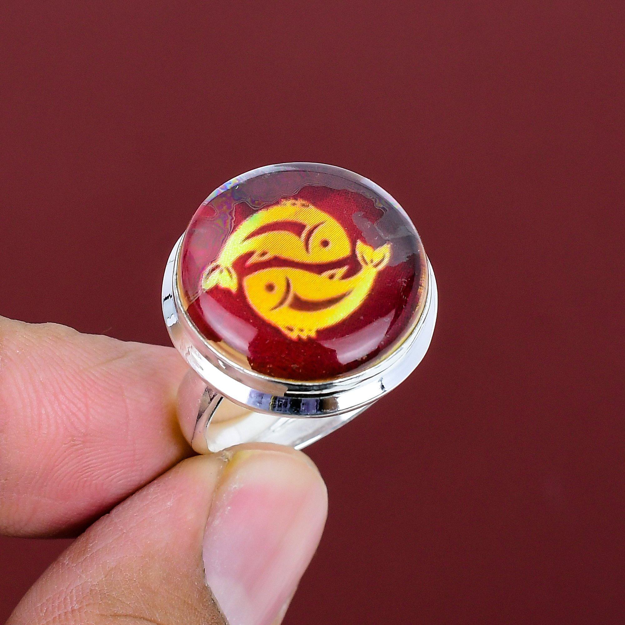 Pisces zodiac sign in red onyx ring horoscope ring handmade gemstone jewelry 925 sterling silver ring adjustable ring unique astrology ring Adjustable
