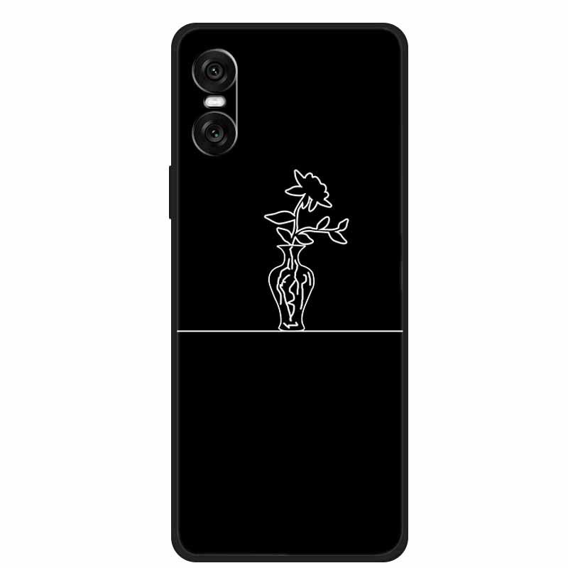 Compatible Sony 10 VI 2024 Phone Case - Black TPU with Hollow Simple Lines Design